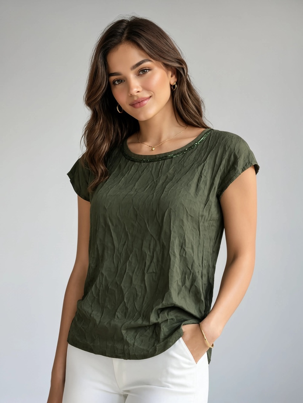 THE WEEKEND by Max Mara Silk Tee w/ Beaded Collar